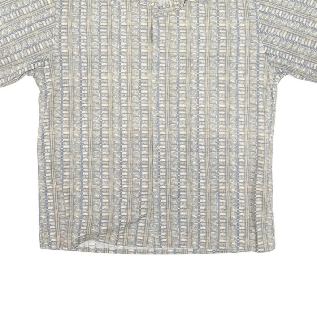 PIERRE CARDIN Mens Beige & Grey Short Sleeve Shirt L Cotton Blend Casual Summer