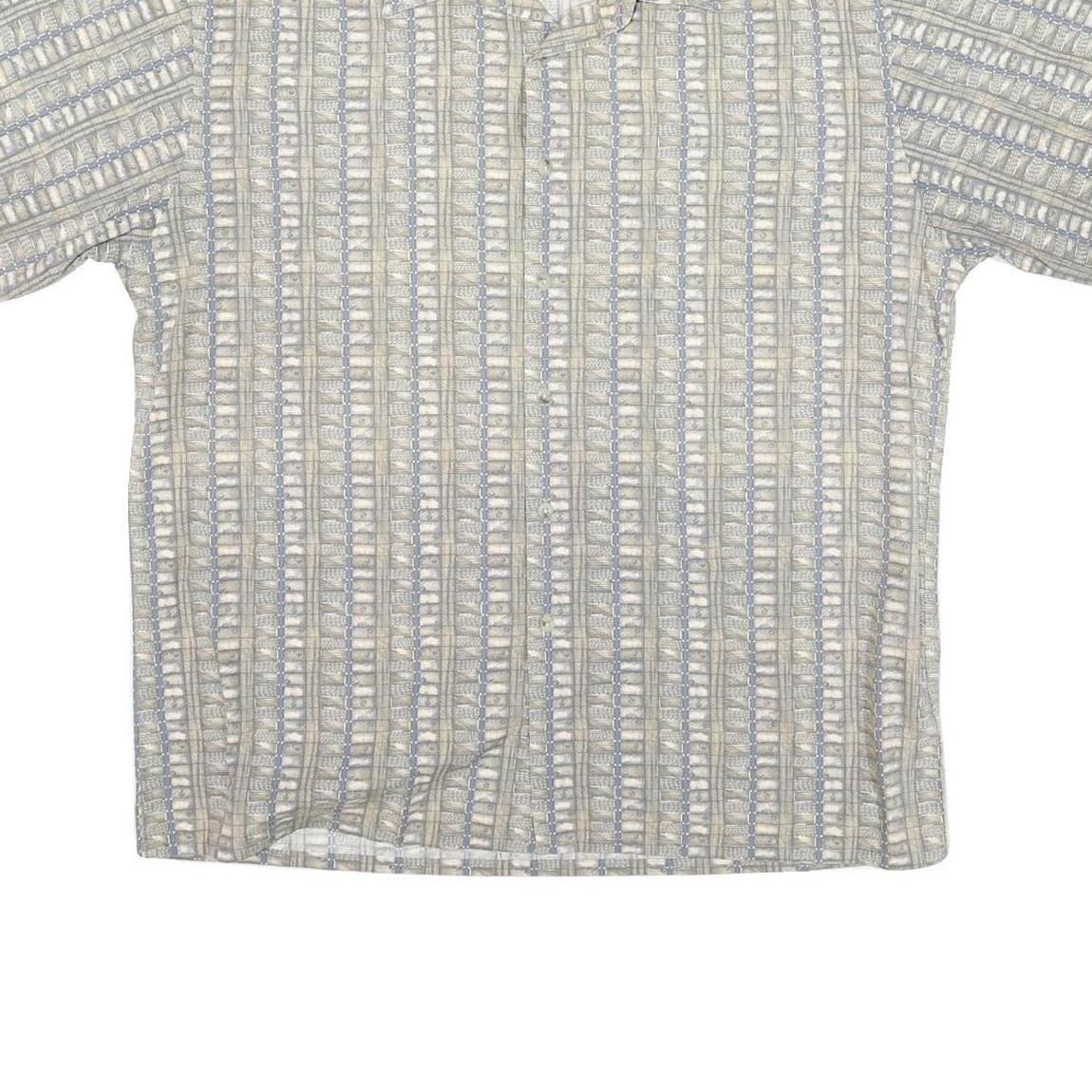 PIERRE CARDIN Mens Beige & Grey Short Sleeve Shirt L Cotton Blend Casual Summer