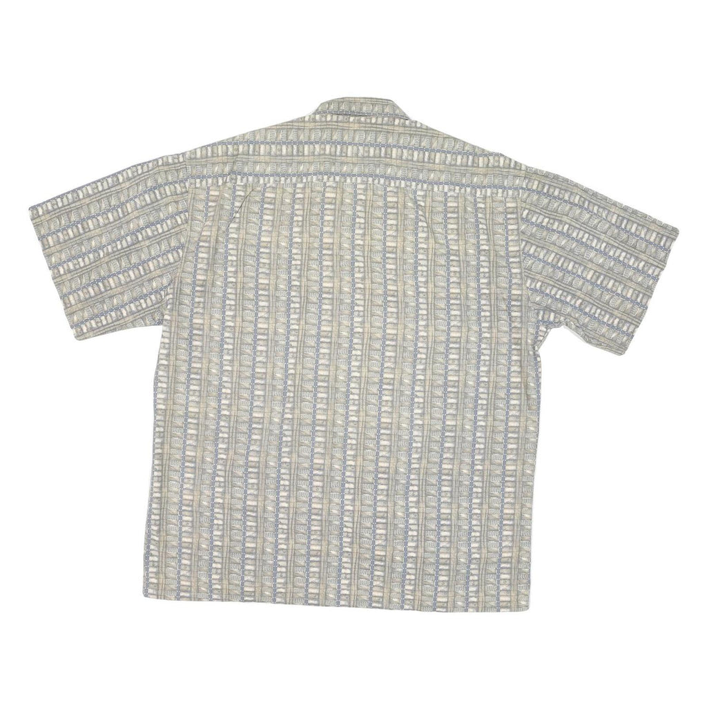 PIERRE CARDIN Mens Beige & Grey Short Sleeve Shirt L Cotton Blend Casual Summer