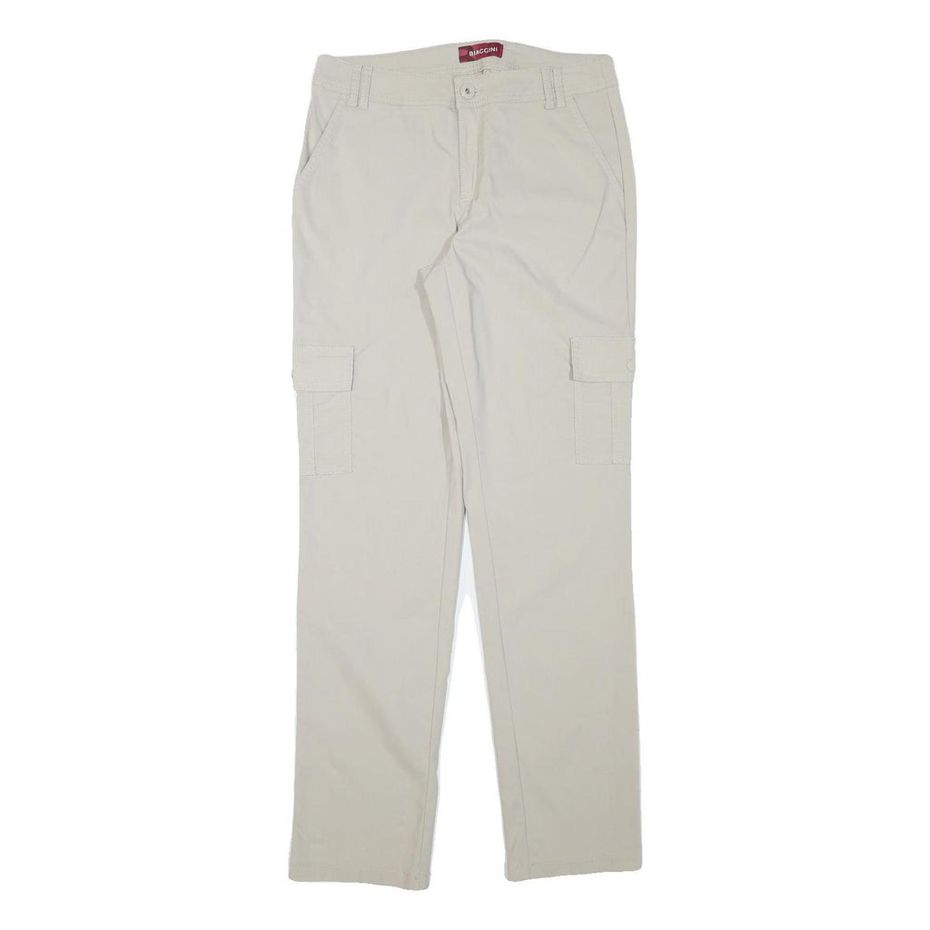 BIAGGINI Mens Slim Beige Cargo Trousers W30 L32 Polyester Blend Zip Pocket
