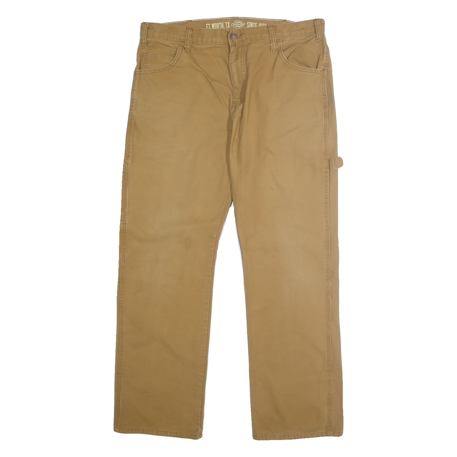 DICKIES Mens Relaxed Beige Cotton Workwear Trousers W34 L32 Casual Durable Fit
