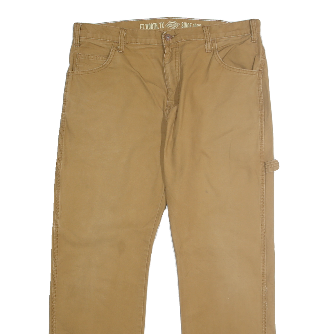 DICKIES Mens Relaxed Beige Cotton Workwear Trousers W34 L32 Casual Durable Fit