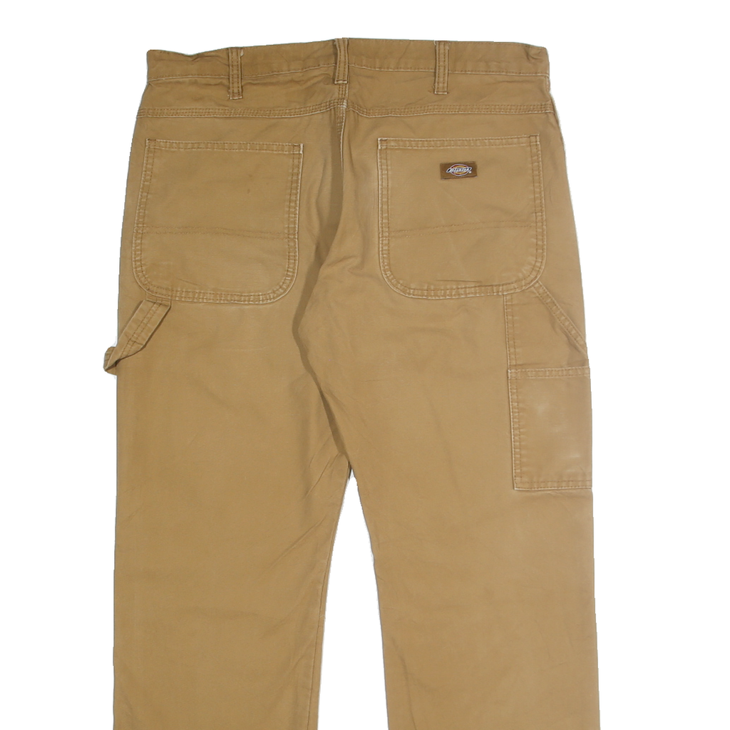 DICKIES Mens Relaxed Beige Cotton Workwear Trousers W34 L32 Casual Durable Fit