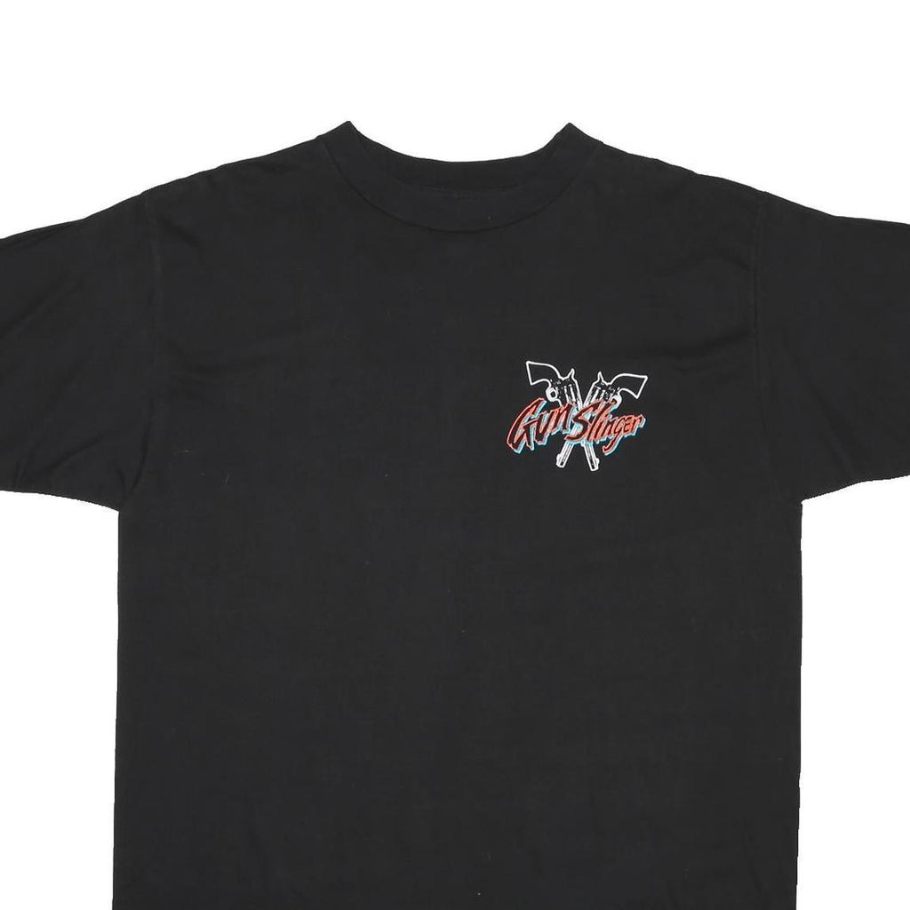 BACK ALLEY SPORTSWEAR Mens Black Gunslinger Graphic T-Shirt XL Crew Neck Short