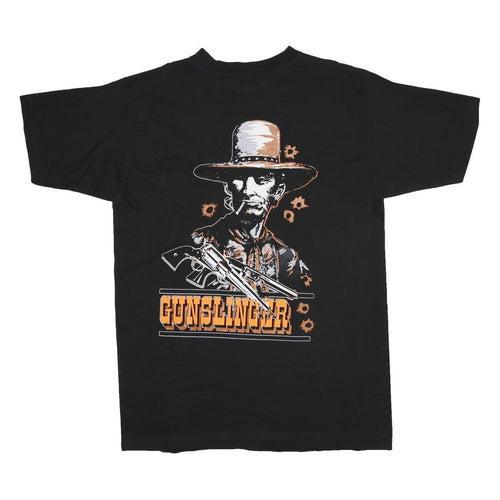 BACK ALLEY SPORTSWEAR Mens Black Gunslinger Graphic T-Shirt XL Crew Neck Short