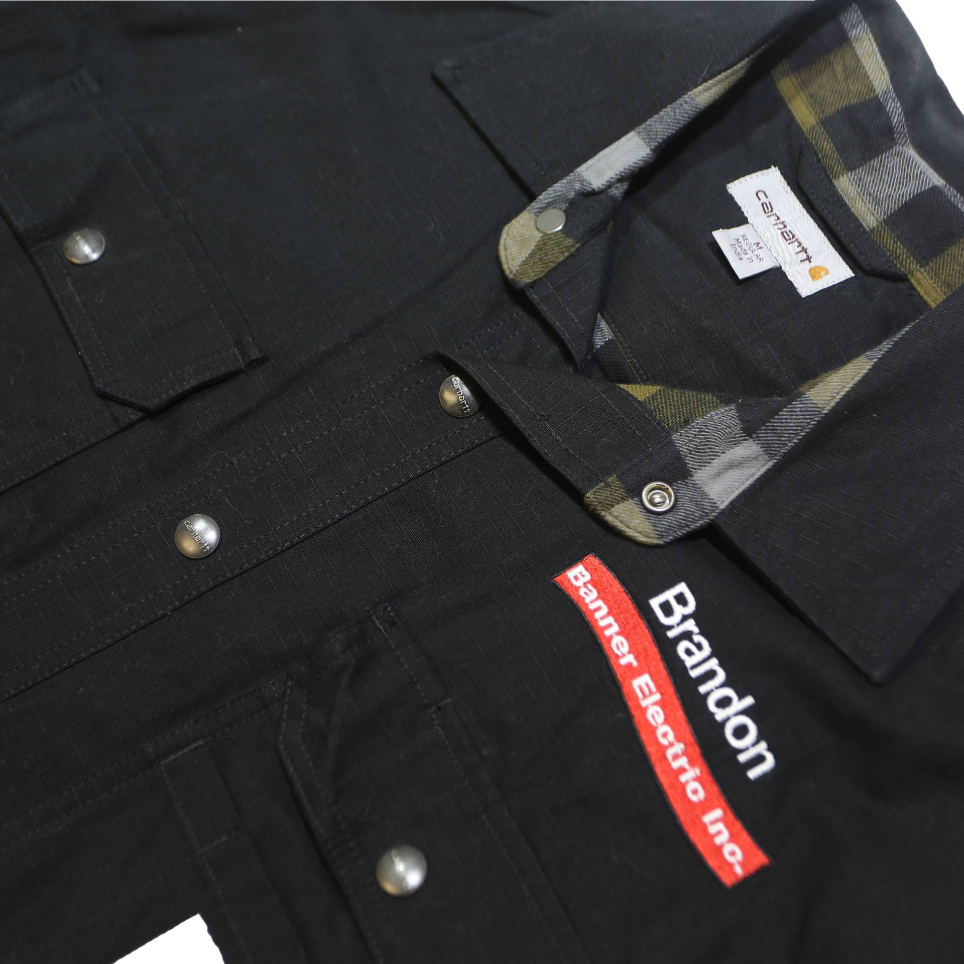 CARHARTT Mens Black Workwear Cotton Blend Jacket L Button Plain Branding Logo