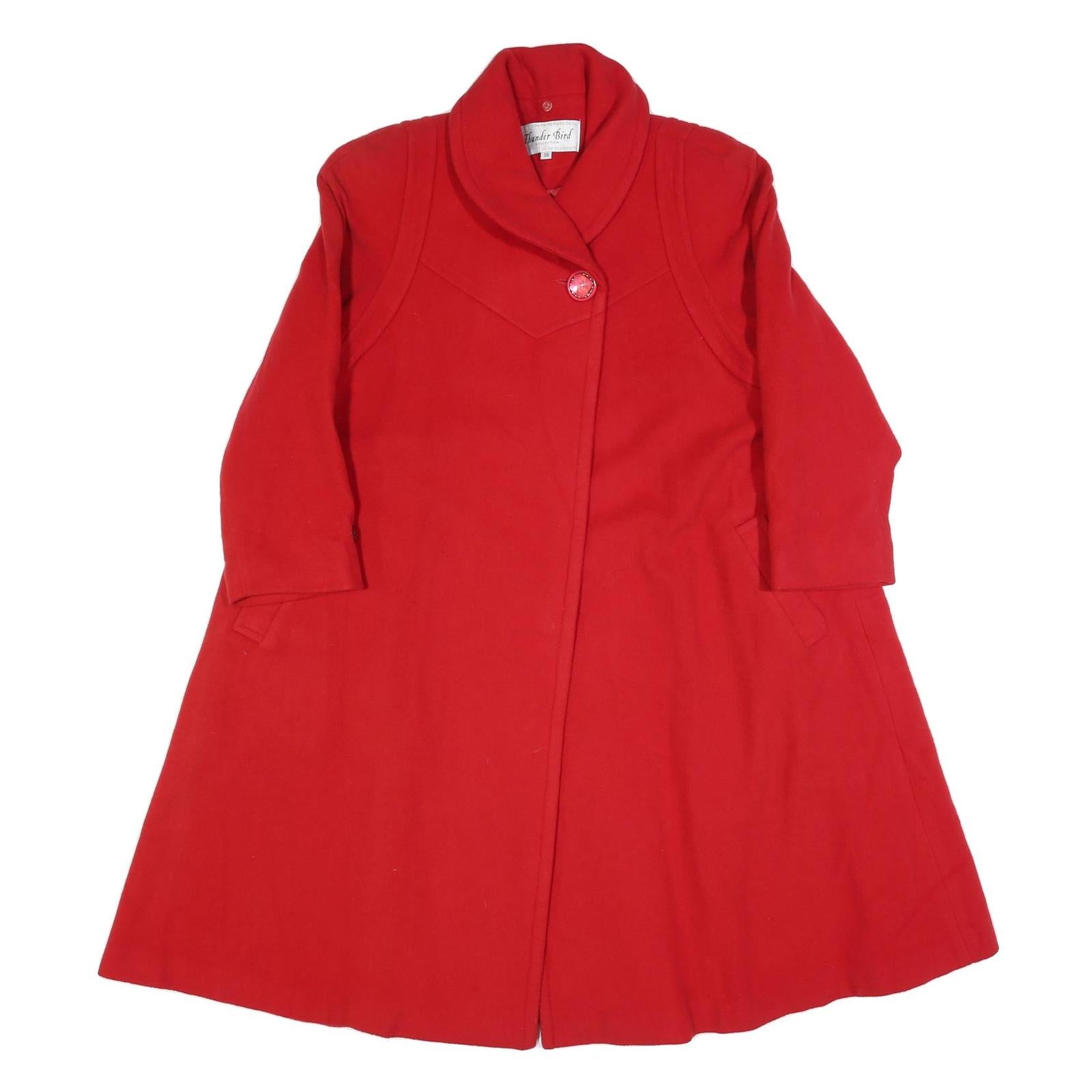THUNDER BIRD Womens Red Wool Button Jacket S Plain Elegant Stylish