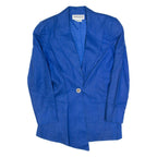 GENEVIEVE Womens Blazer Jacket Blue Linen S