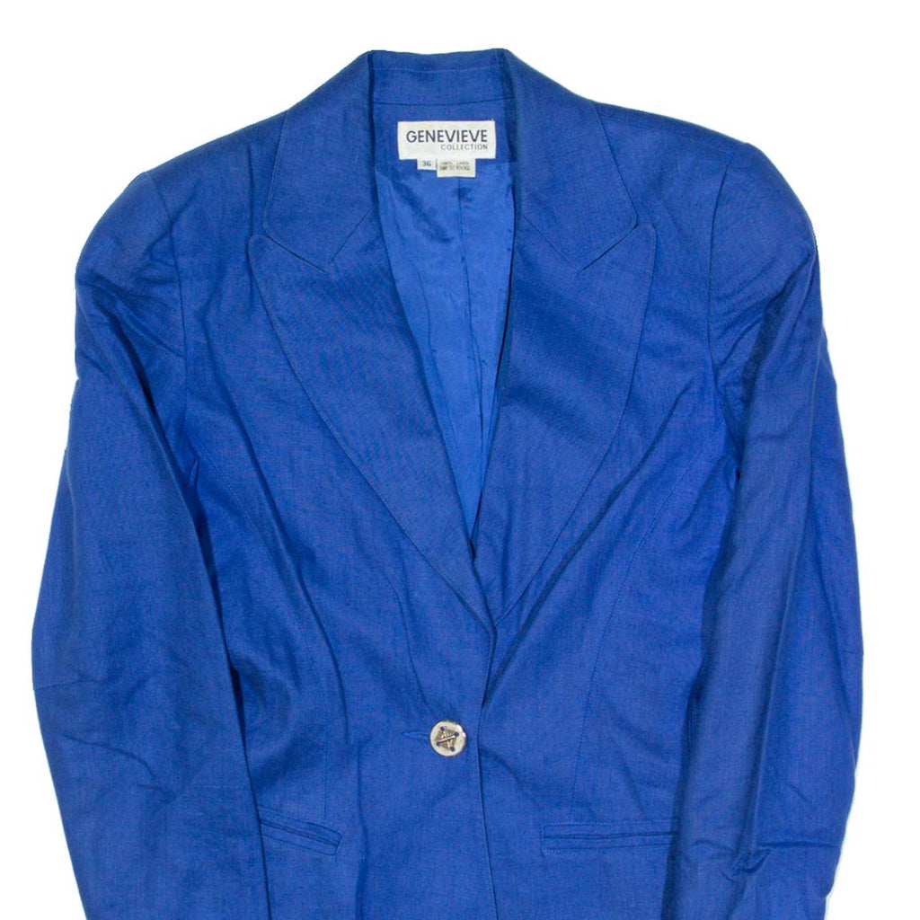 GENEVIEVE Womens Blazer Jacket Blue Linen S