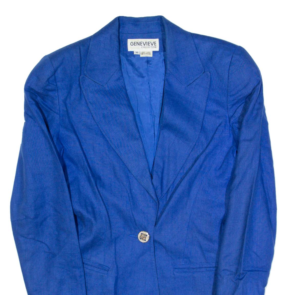 GENEVIEVE Womens Blazer Jacket Blue Linen S