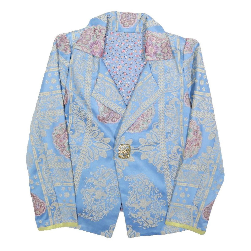 Womens Blue Floral Pattern Button Jacket S Woven Classic Fit