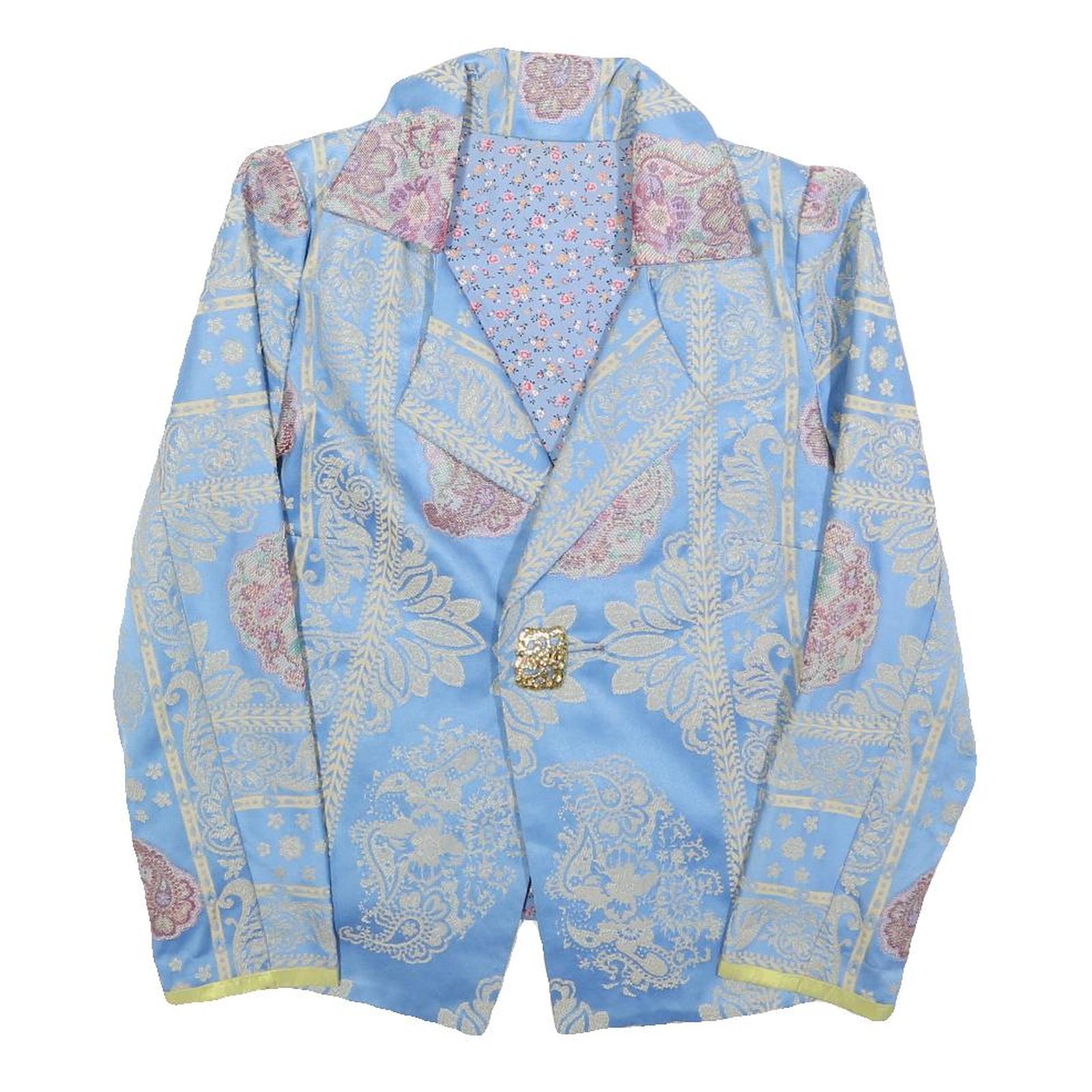 Womens Blue Floral Pattern Button Jacket S Woven Classic Fit