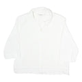 TANJAY Womens White Button Shirt 3/4 Sleeve Collared Top M Polyester