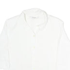 TANJAY Womens White Button Shirt 3/4 Sleeve Collared Top M Polyester
