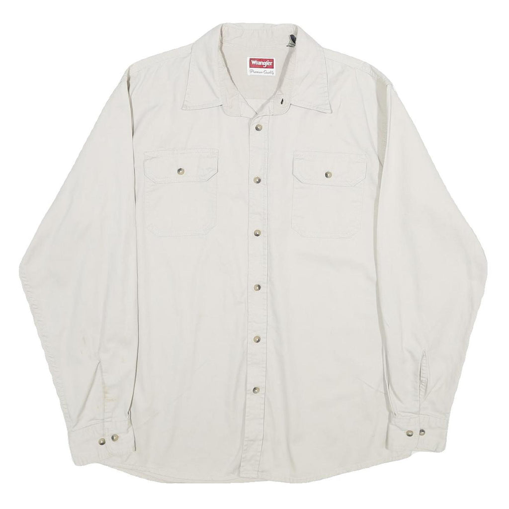 WRANGLER Mens Cream Cotton Shirt L Long Sleeve Button Front Pockets Classic