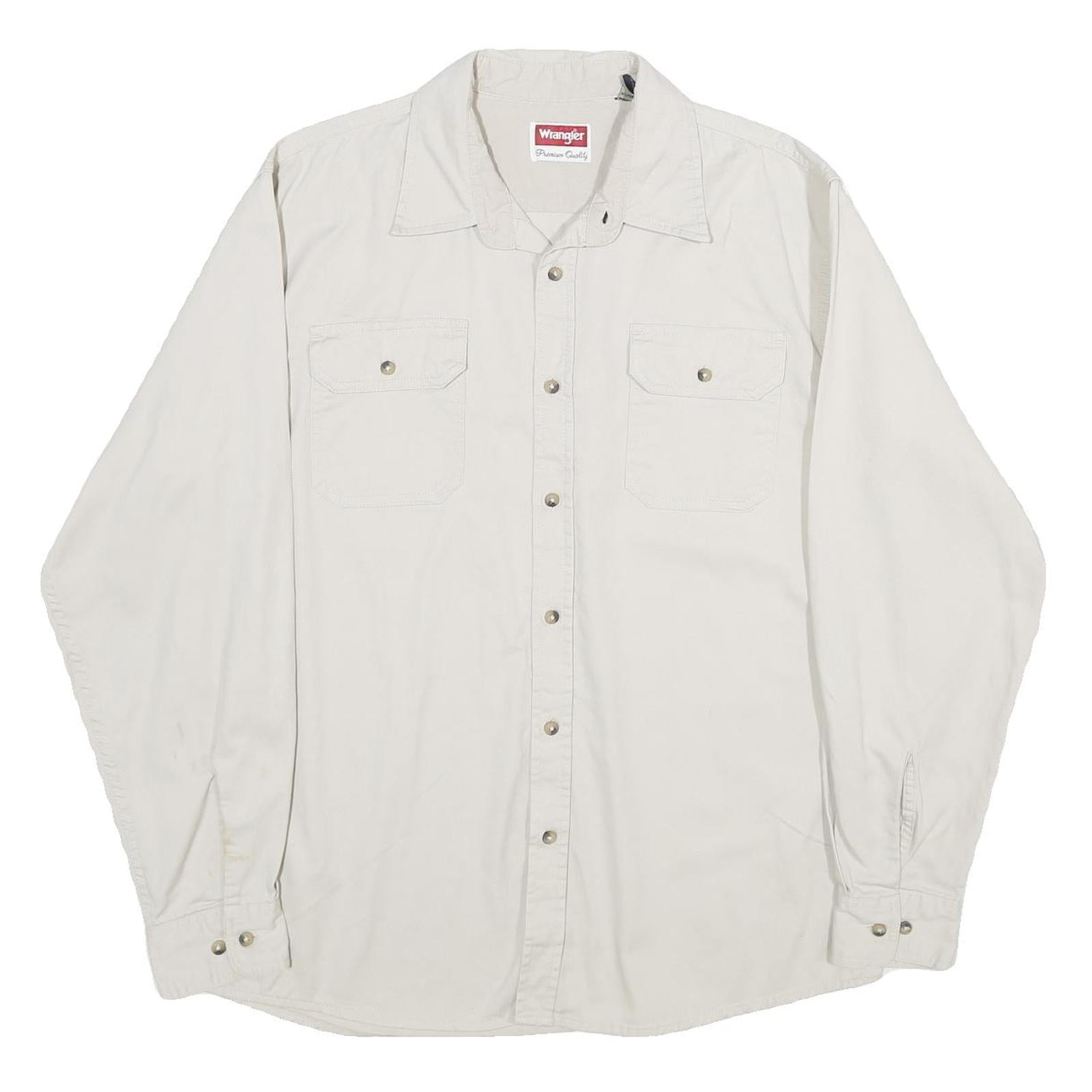 WRANGLER Mens Cream Cotton Shirt L Long Sleeve Button Front Pockets Classic