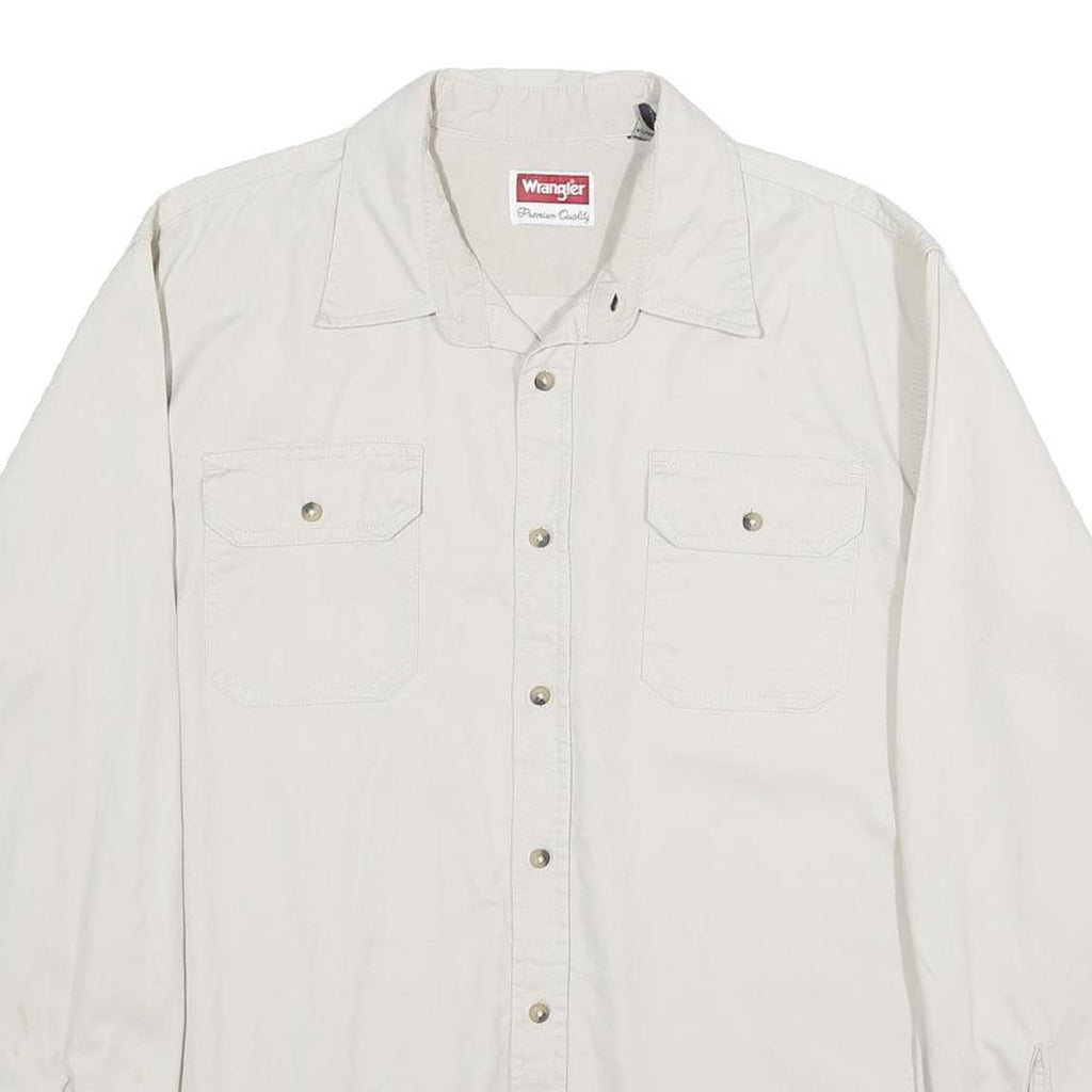 WRANGLER Mens Cream Cotton Shirt L Long Sleeve Button Front Pockets Classic