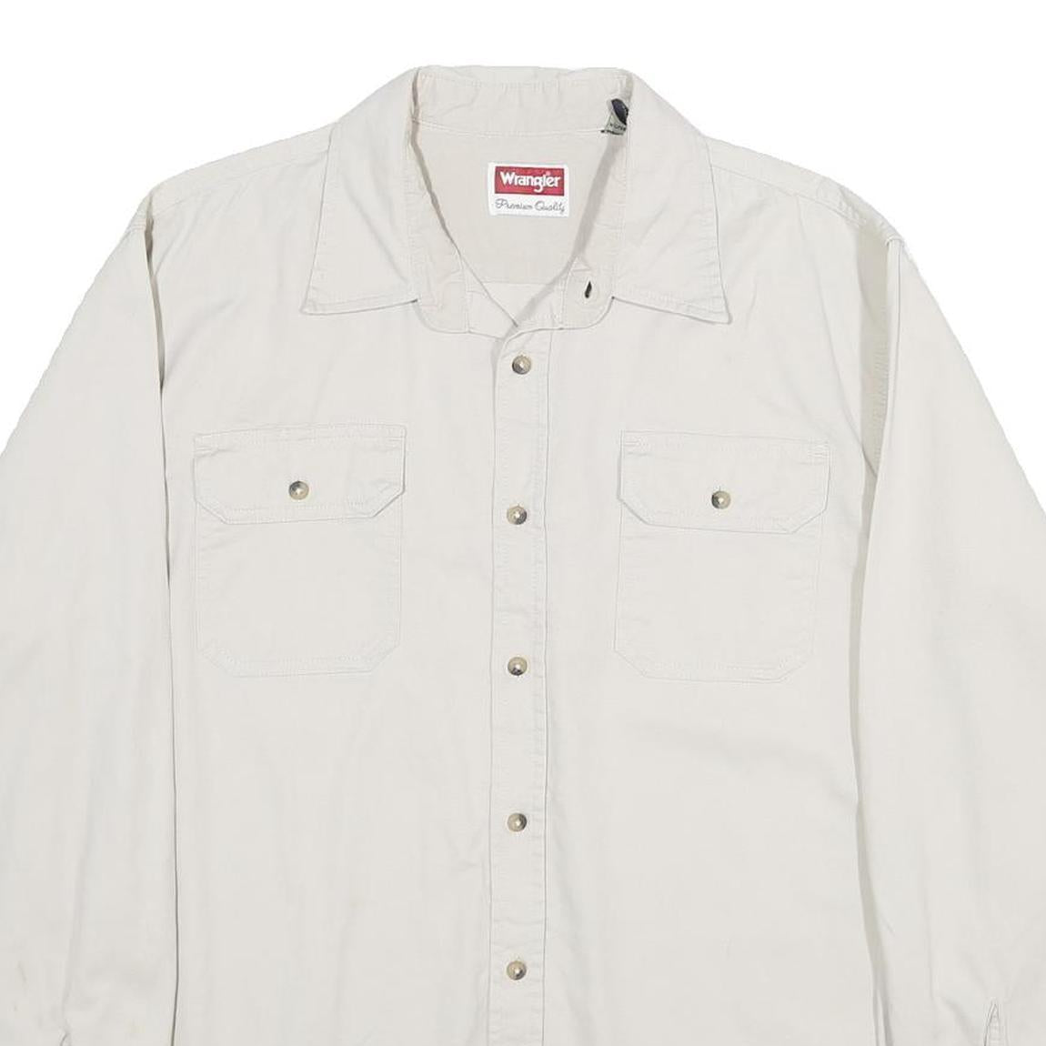 WRANGLER Mens Cream Cotton Shirt L Long Sleeve Button Front Pockets Classic