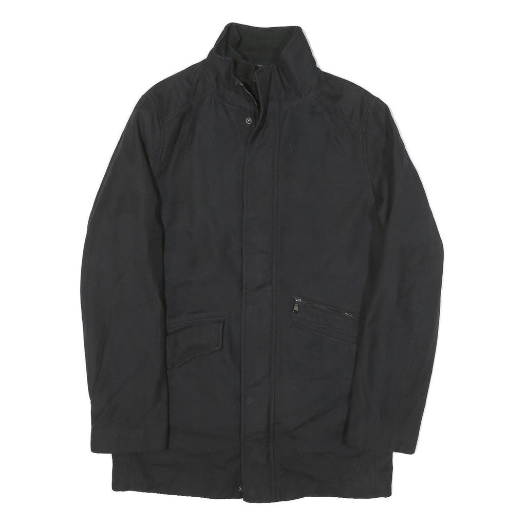 CALVIN KLEIN Mens Black Cotton Blend Zip Jacket M Plain Classic Casual Outerwear