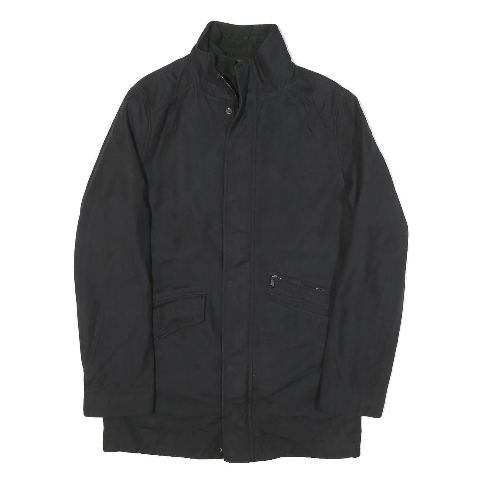 CALVIN KLEIN Mens Black Cotton Blend Zip Jacket M Plain Classic Casual Outerwear