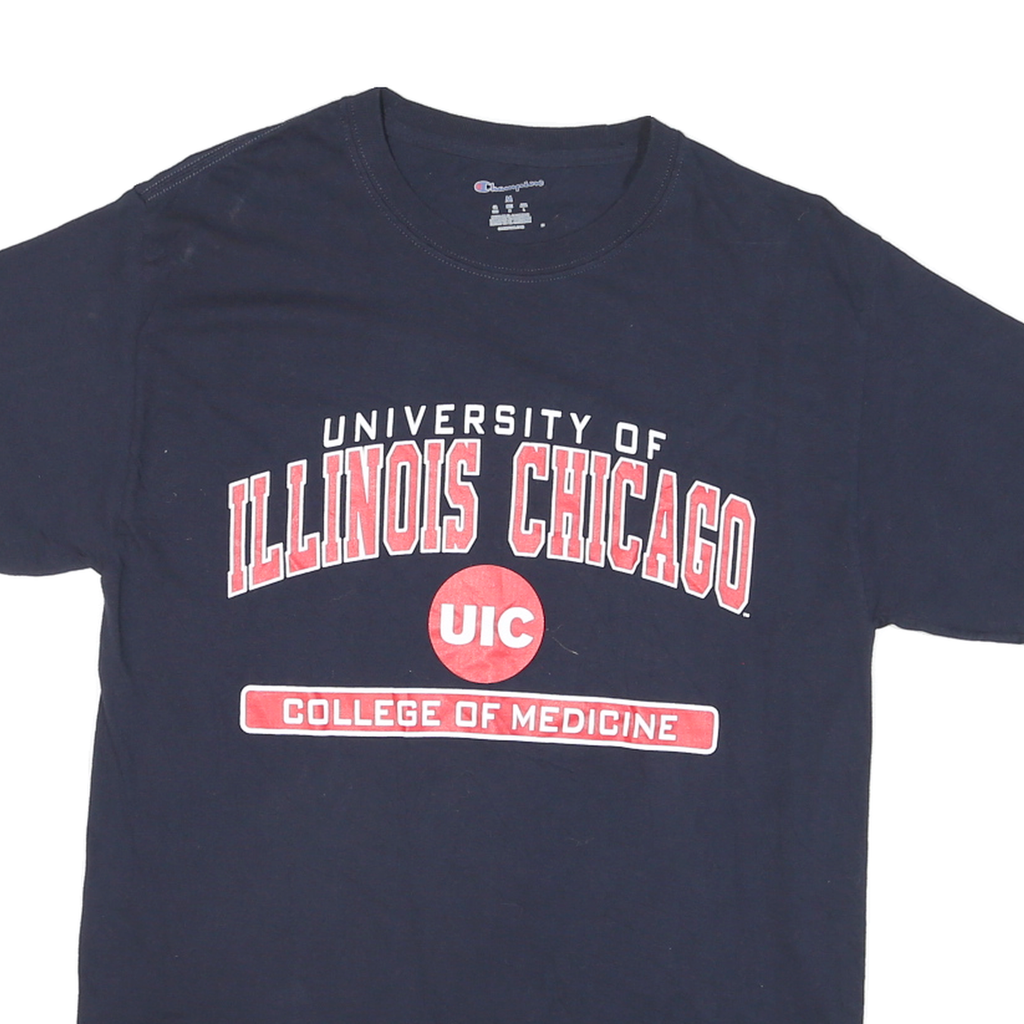 CHAMPION Mens Navy Blue University Of Illinois Chicago Graphic T-Shirt M Short