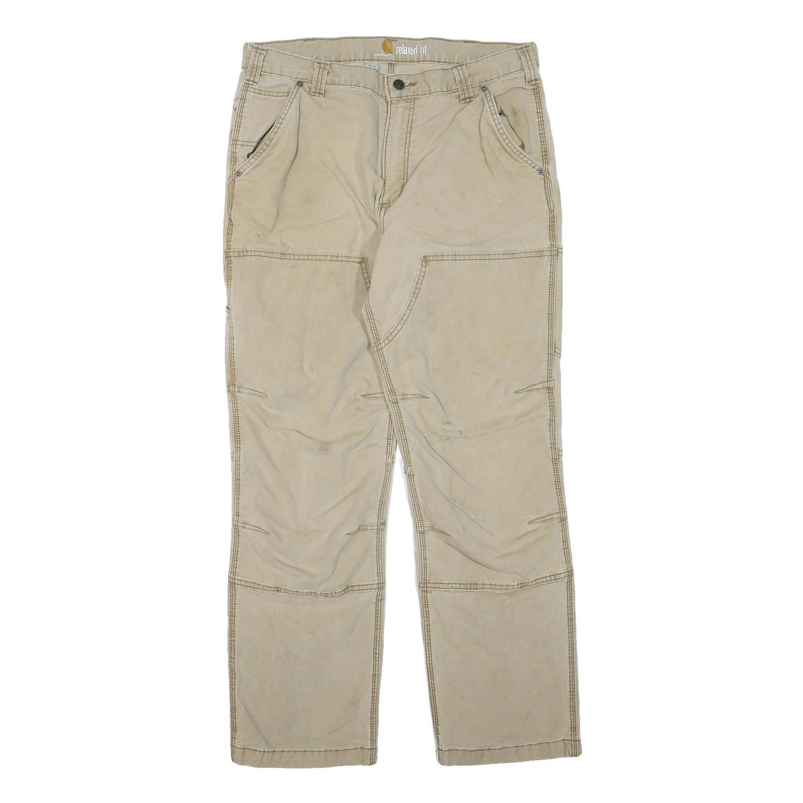 CARHARTT Mens Cotton Blend Beige Regular Fit Straight Trousers W36 L32 Workwear