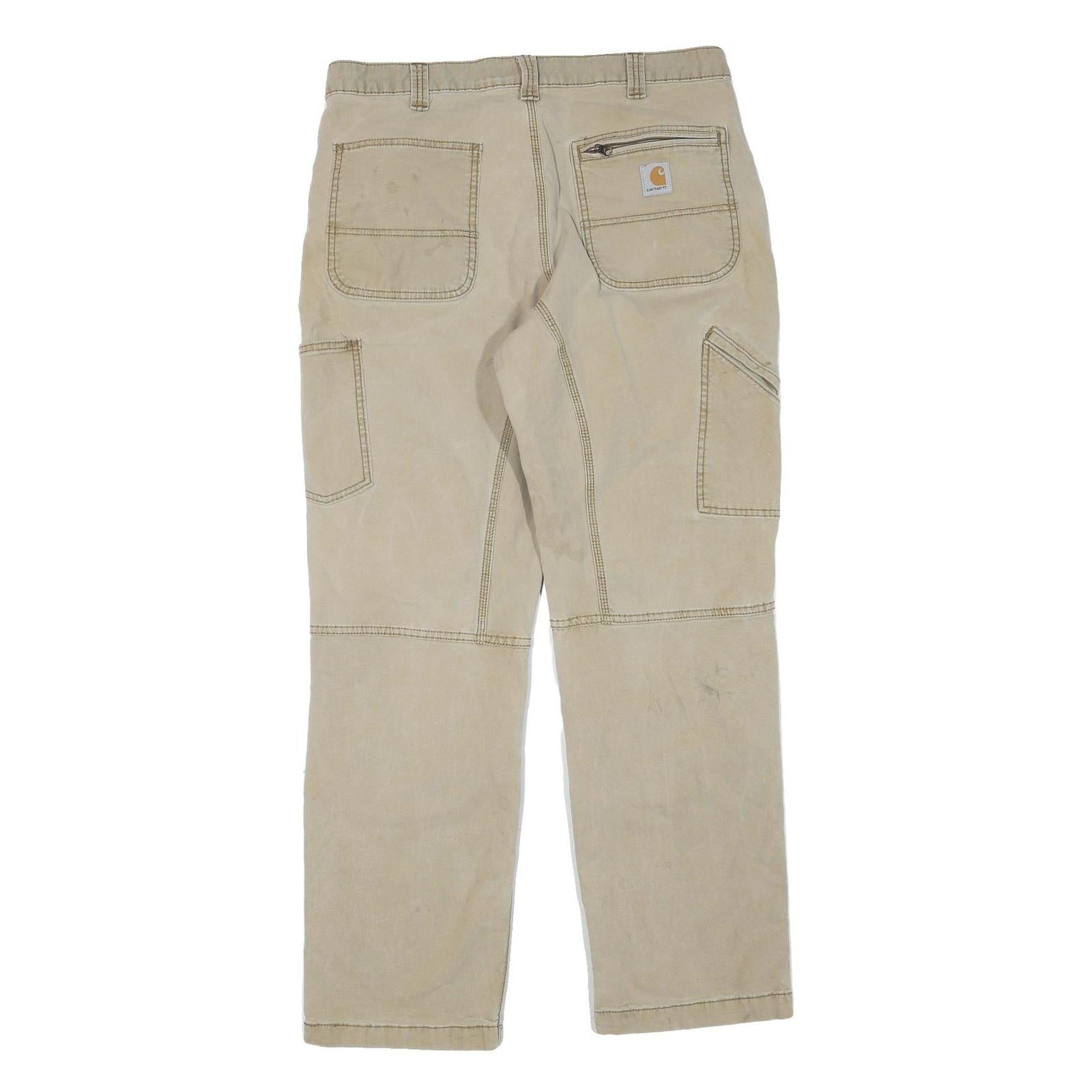 CARHARTT Mens Cotton Blend Beige Regular Fit Straight Trousers W36 L32 Workwear