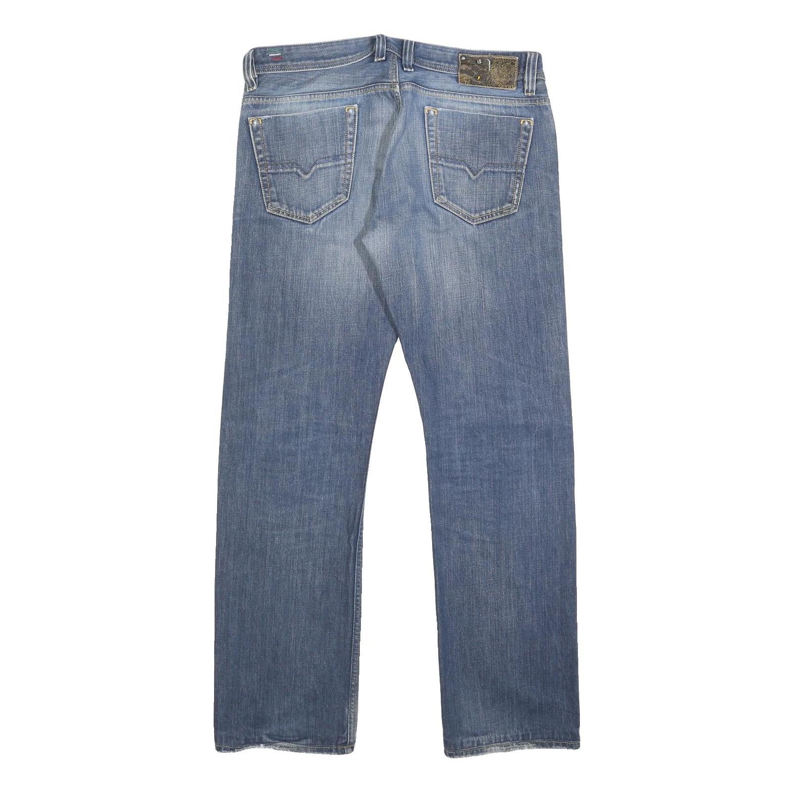 DIESEL Mens Regular Blue Denim Jeans W33 L31 Button Closure Classic Fit Straight