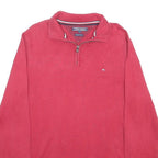 TOMMY HILFIGER Mens Red Quarter Zip Patterned Jumper Crew Neck Cotton Blend L