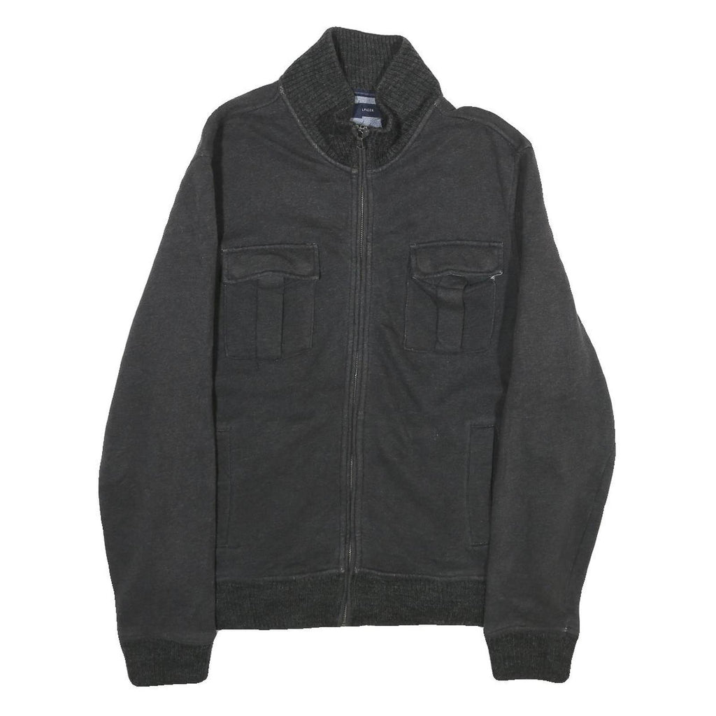 TOMMY HILFIGER Mens Black Cotton Zip Jacket S Ribbed Collar Casual Outerwear