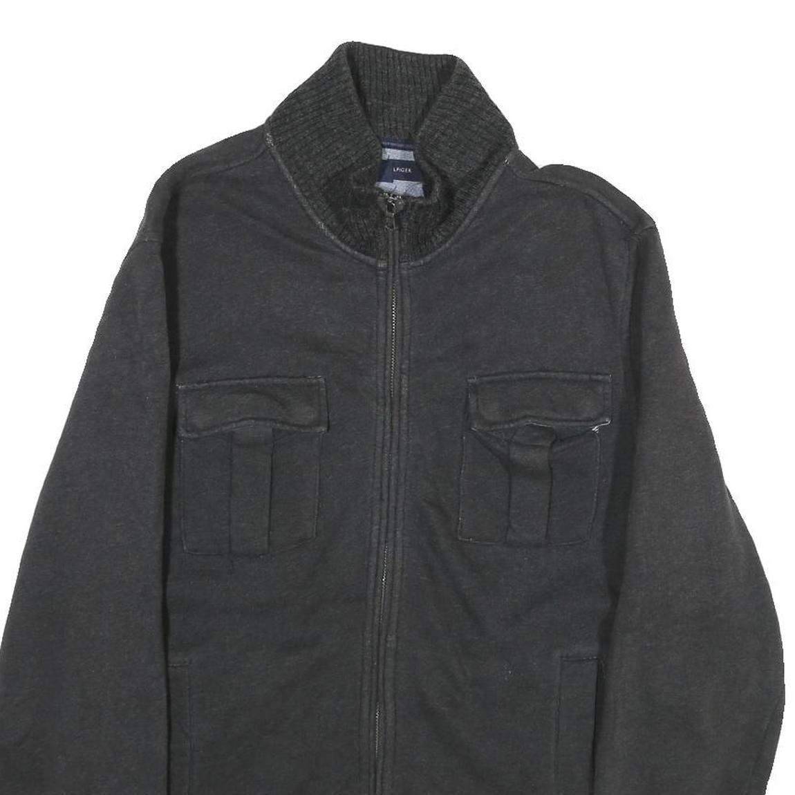 TOMMY HILFIGER Mens Black Cotton Zip Jacket S Ribbed Collar Casual Outerwear