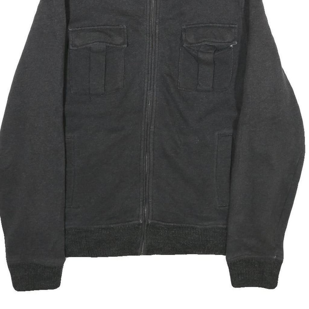 TOMMY HILFIGER Mens Black Cotton Zip Jacket S Ribbed Collar Casual Outerwear