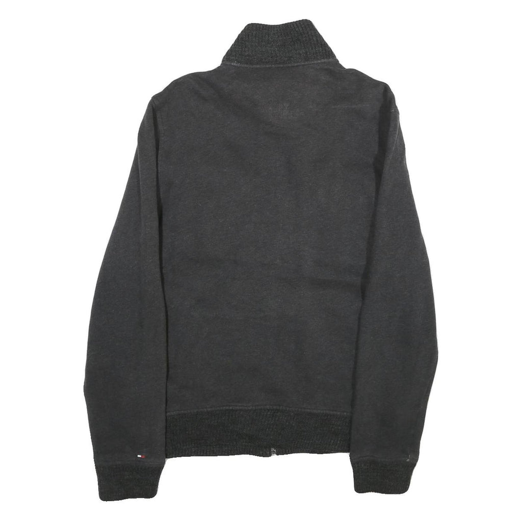 TOMMY HILFIGER Mens Black Cotton Zip Jacket S Ribbed Collar Casual Outerwear