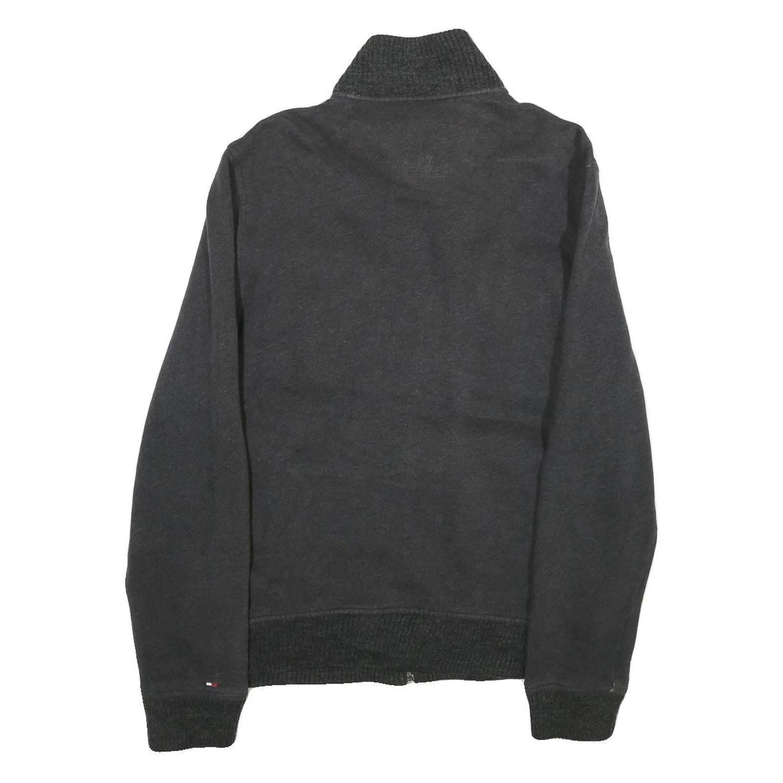 TOMMY HILFIGER Mens Black Cotton Zip Jacket S Ribbed Collar Casual Outerwear