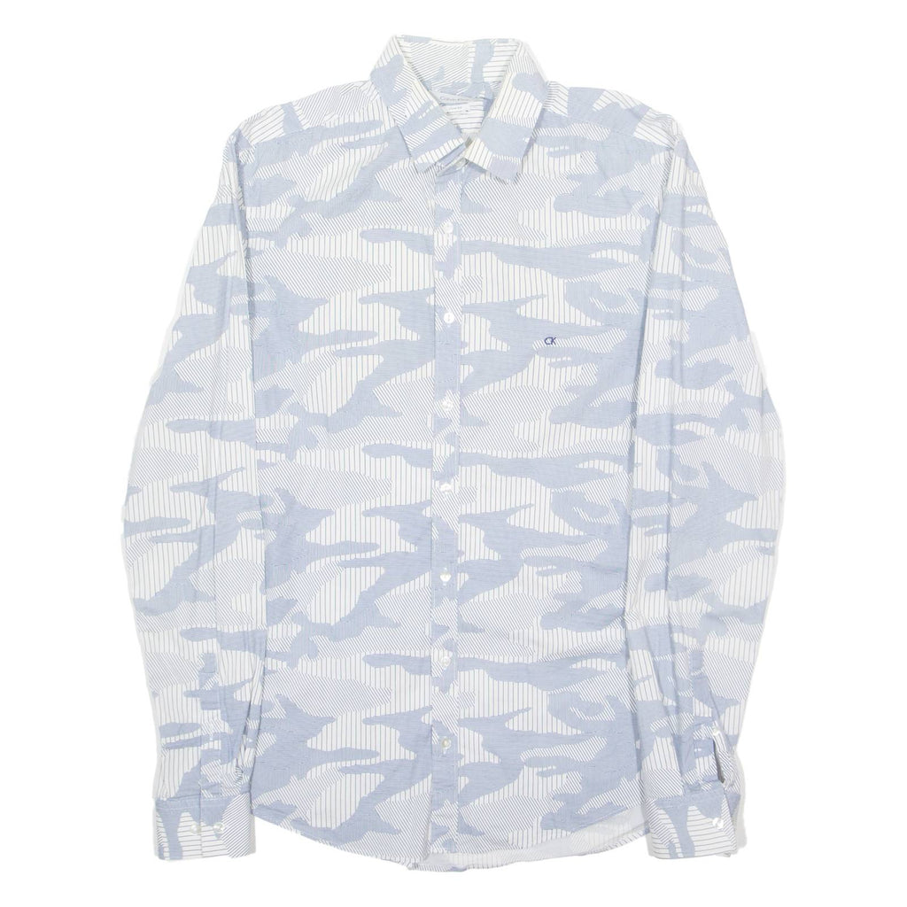 CALVIN KLEIN Mens Shirt White Crazy Pattern Long Sleeve S