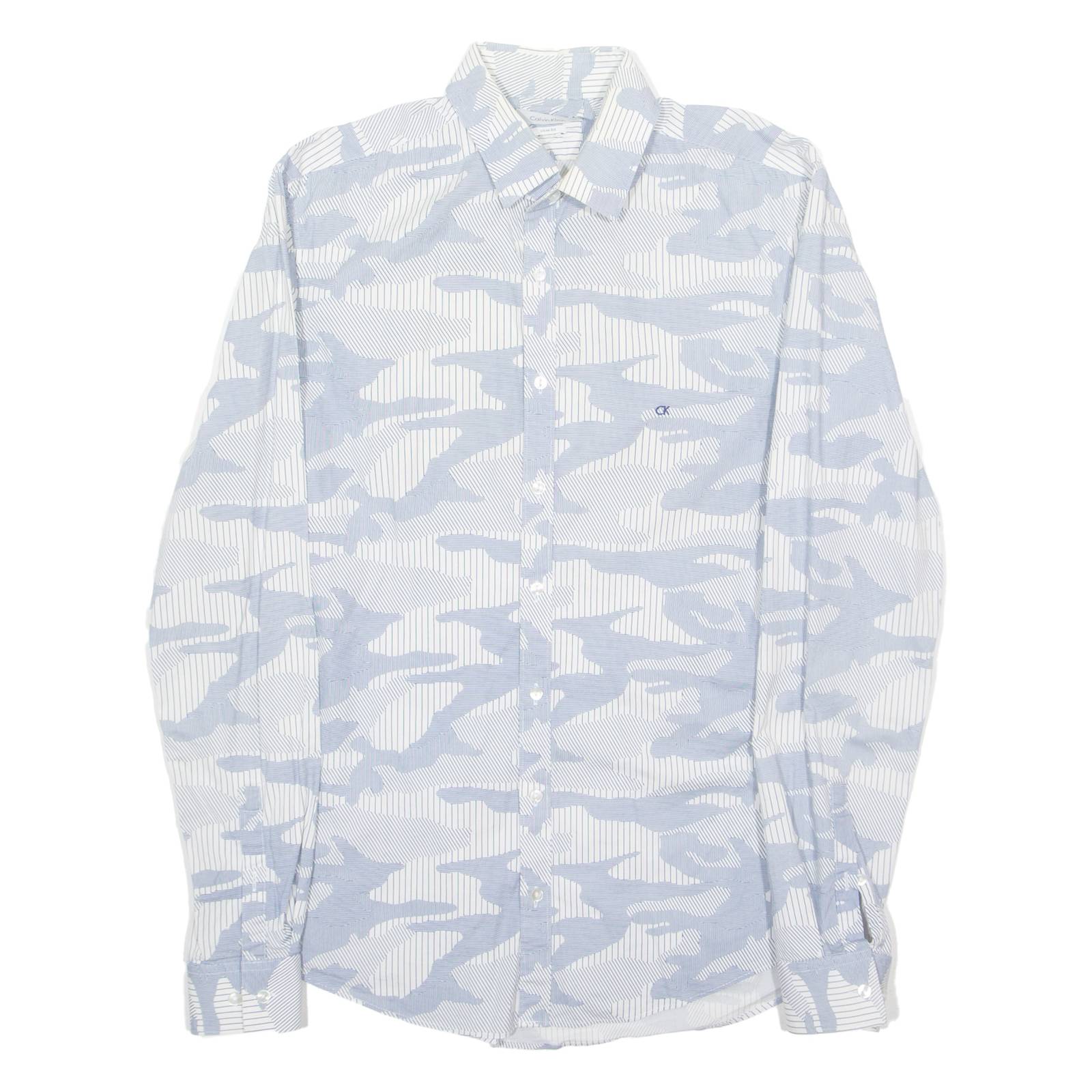CALVIN KLEIN Mens Shirt White Crazy Pattern Long Sleeve S