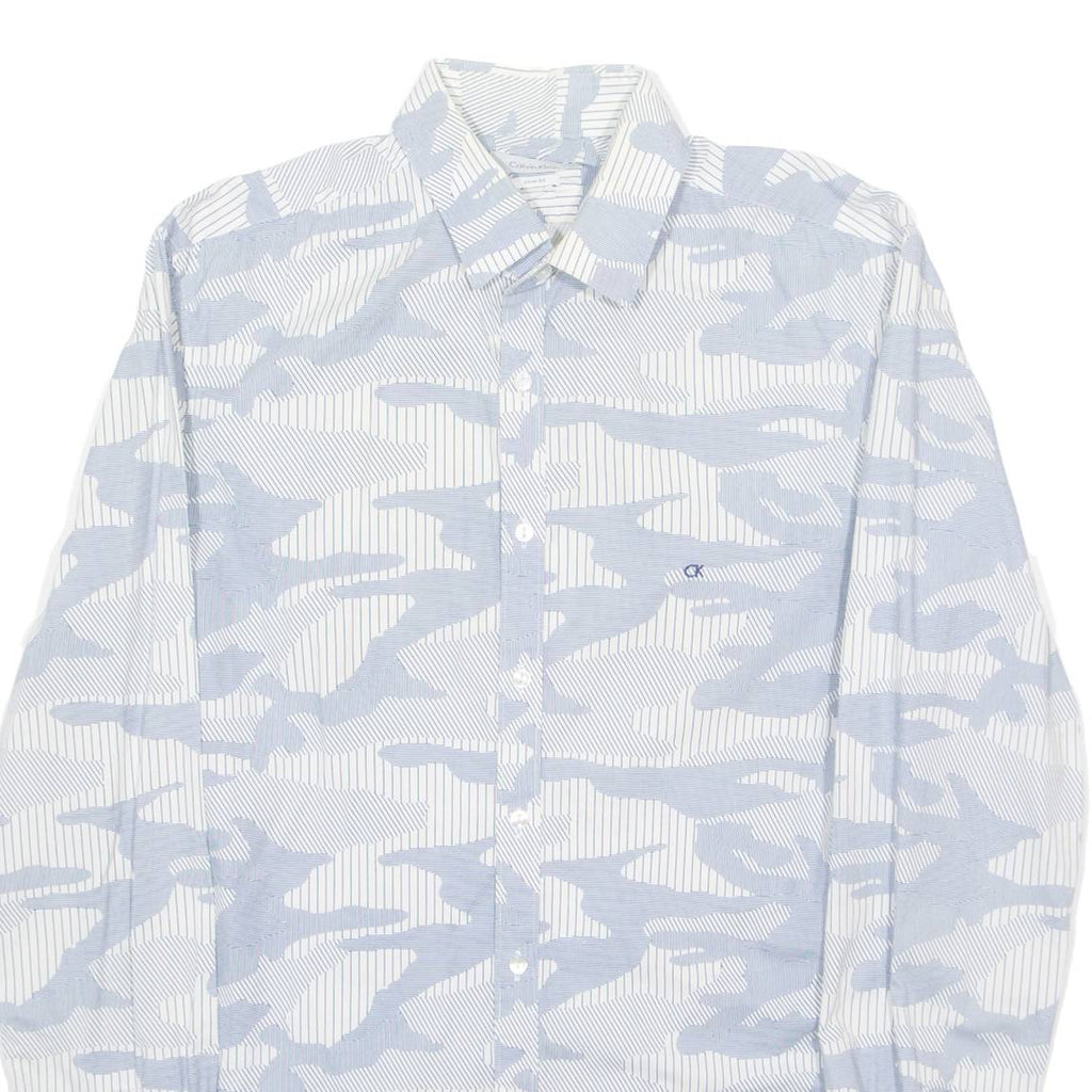 CALVIN KLEIN Mens Shirt White Crazy Pattern Long Sleeve S