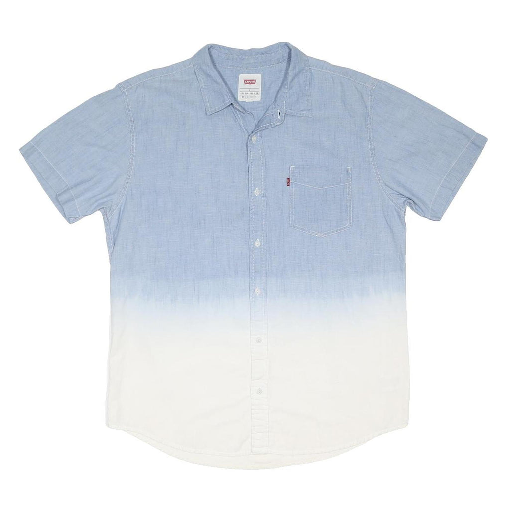 LEVI'S Mens Blue & White Cotton Blend Short Sleeve Shirt L Casual Summer Button