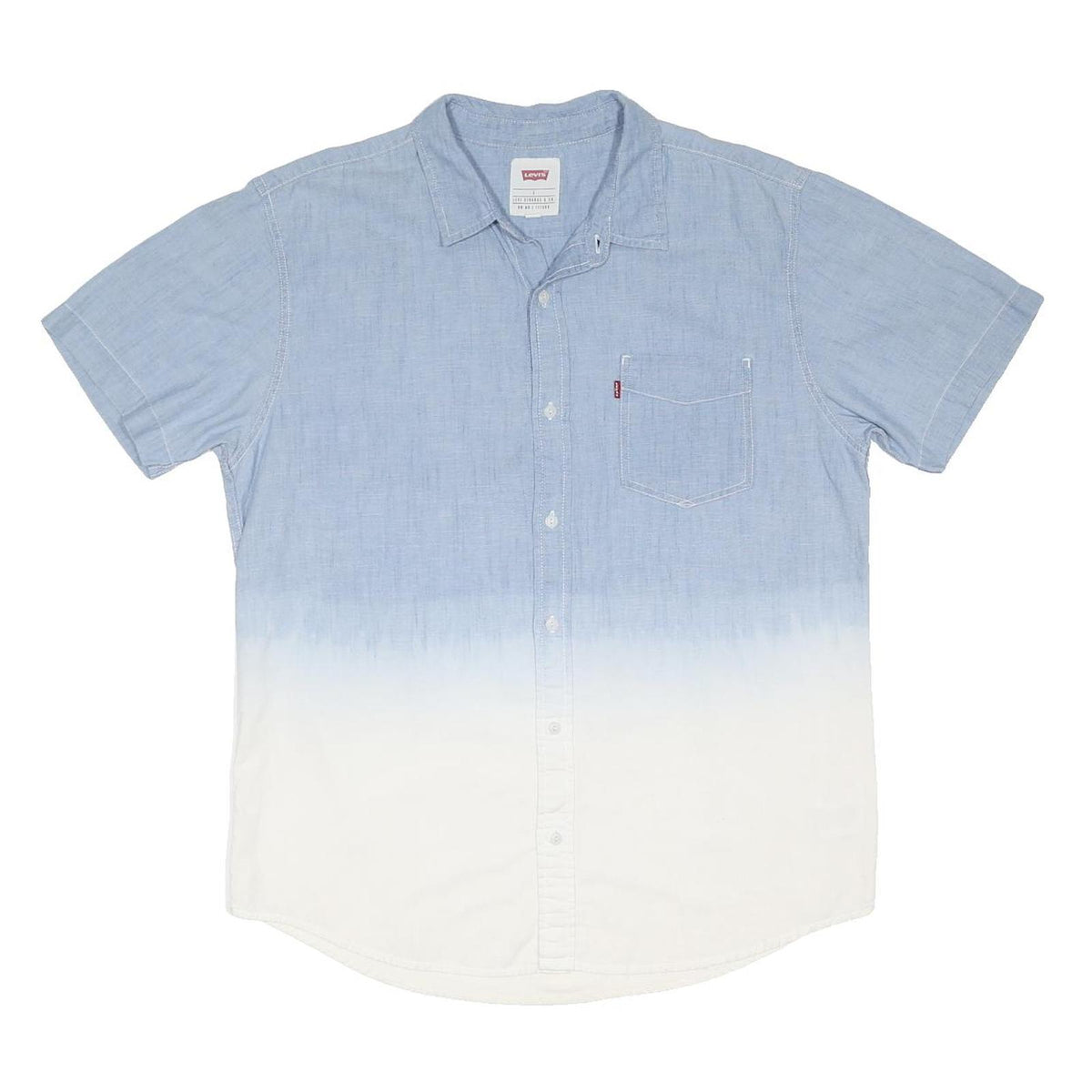 LEVI'S Mens Blue & White Cotton Blend Short Sleeve Shirt L Casual Summer Button