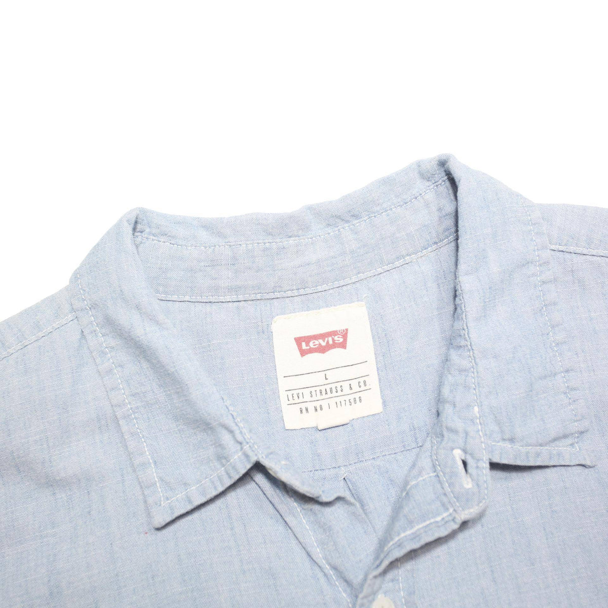 LEVI'S Mens Blue & White Cotton Blend Short Sleeve Shirt L Casual Summer Button