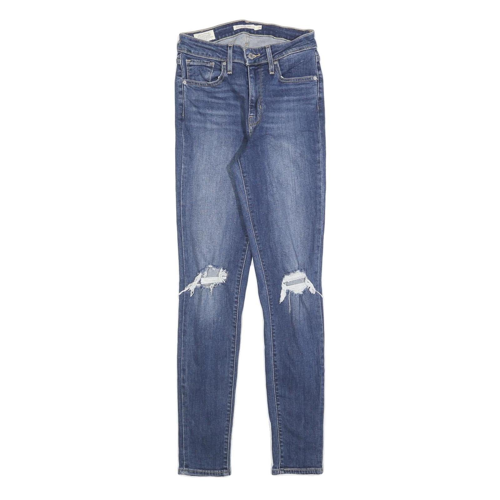 LEVI'S 721 Womens Jeans Blue Slim Skinny Denim Medium W26 L30 Distressed