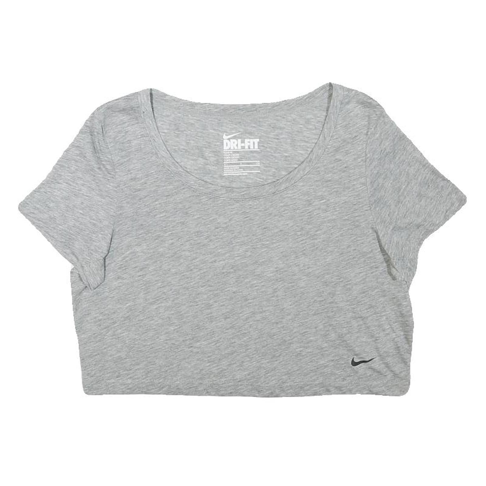 NIKE Womens Grey Scoop Neck Crop T-Shirt S Cotton Blend Casual Athletic