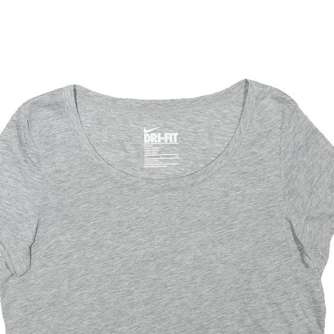 NIKE Womens Grey Scoop Neck Crop T-Shirt S Cotton Blend Casual Athletic
