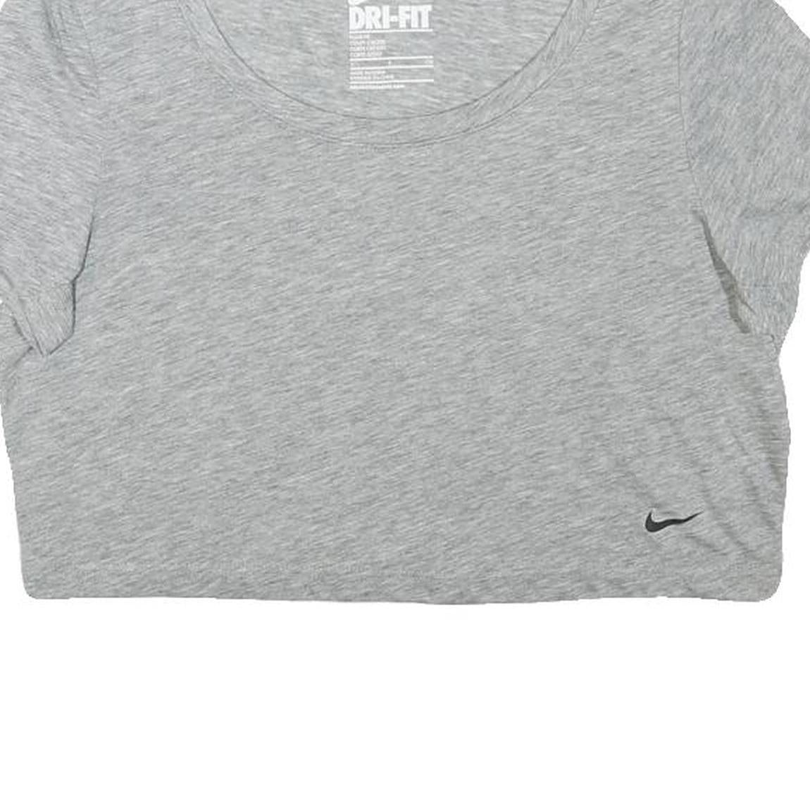 NIKE Womens Grey Scoop Neck Crop T-Shirt S Cotton Blend Casual Athletic