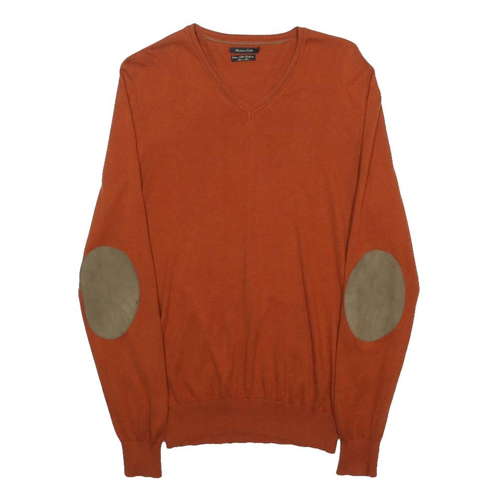MASSIMO DUTTI Mens Rust Orange Plain V-Neck Basic Knit S Cashmere Blend Jumper