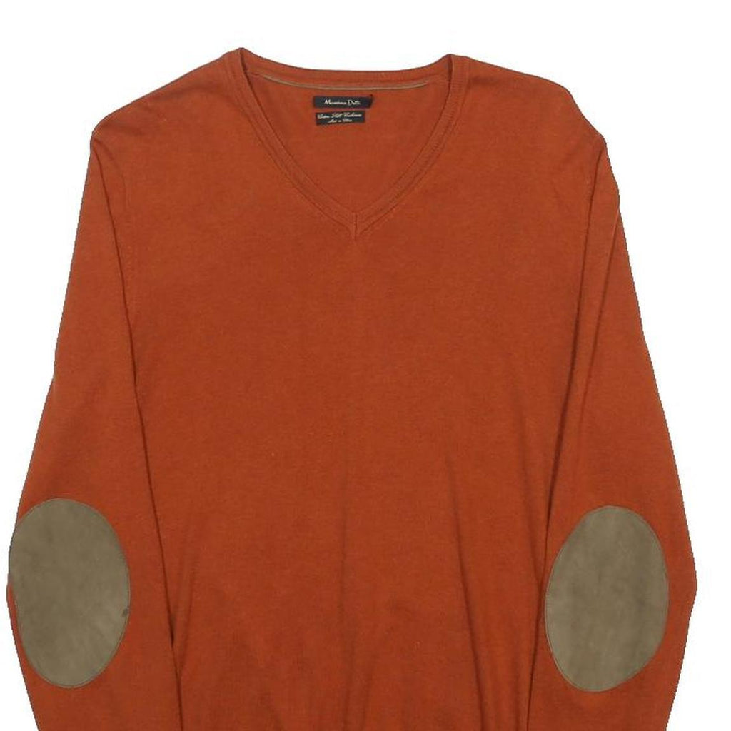 MASSIMO DUTTI Mens Rust Orange Plain V-Neck Basic Knit S Cashmere Blend Jumper