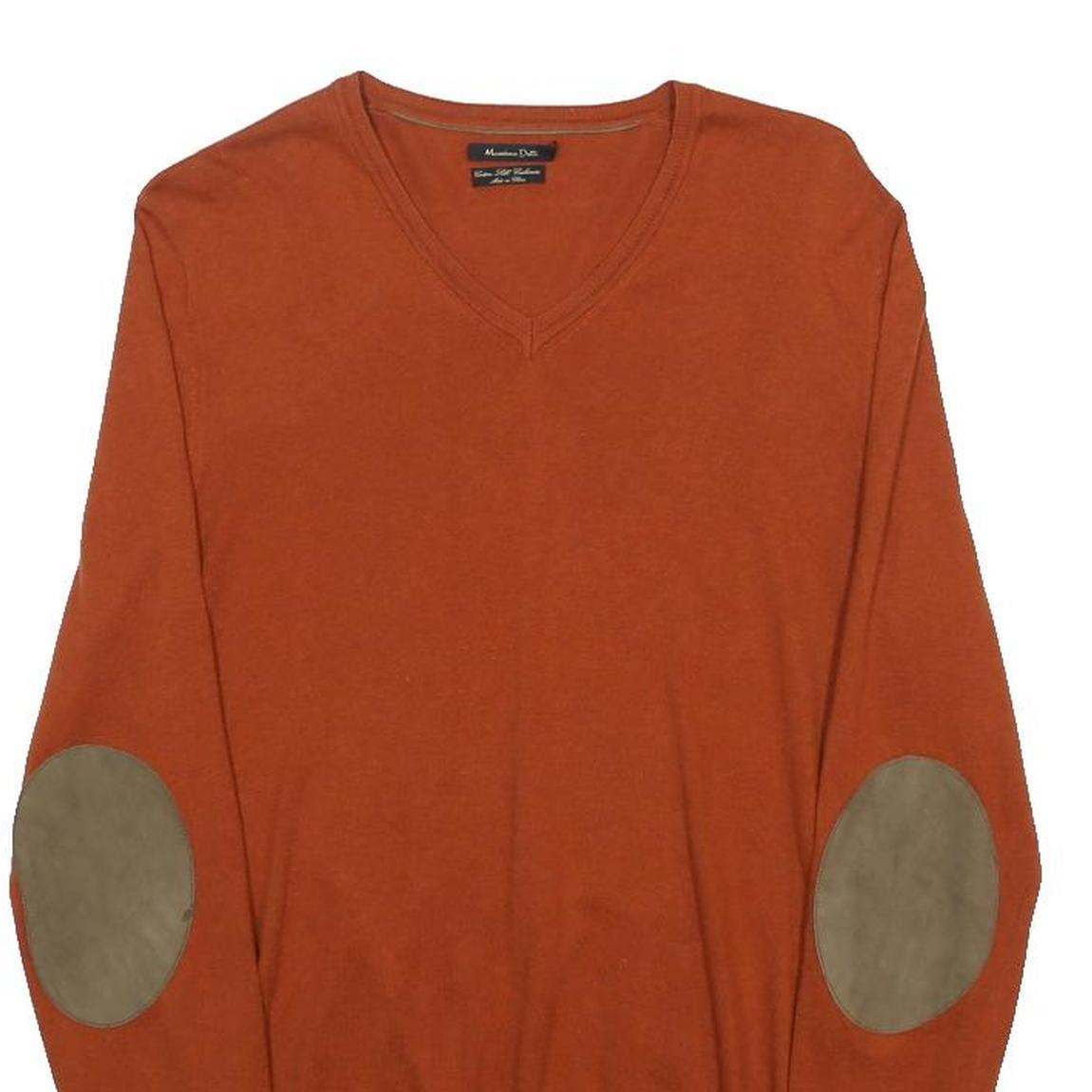 MASSIMO DUTTI Mens Rust Orange Plain V-Neck Basic Knit S Cashmere Blend Jumper