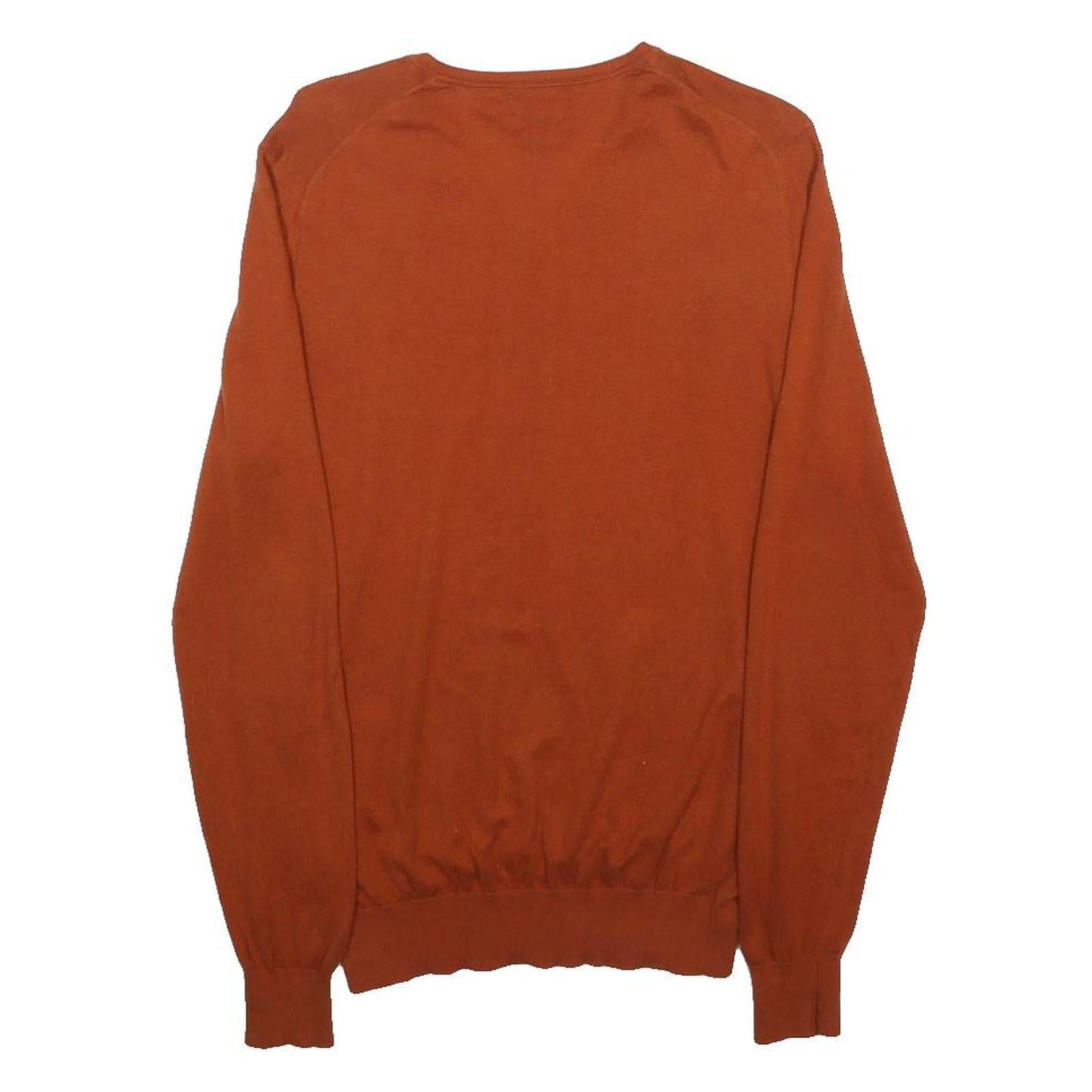 MASSIMO DUTTI Mens Rust Orange Plain V-Neck Basic Knit S Cashmere Blend Jumper