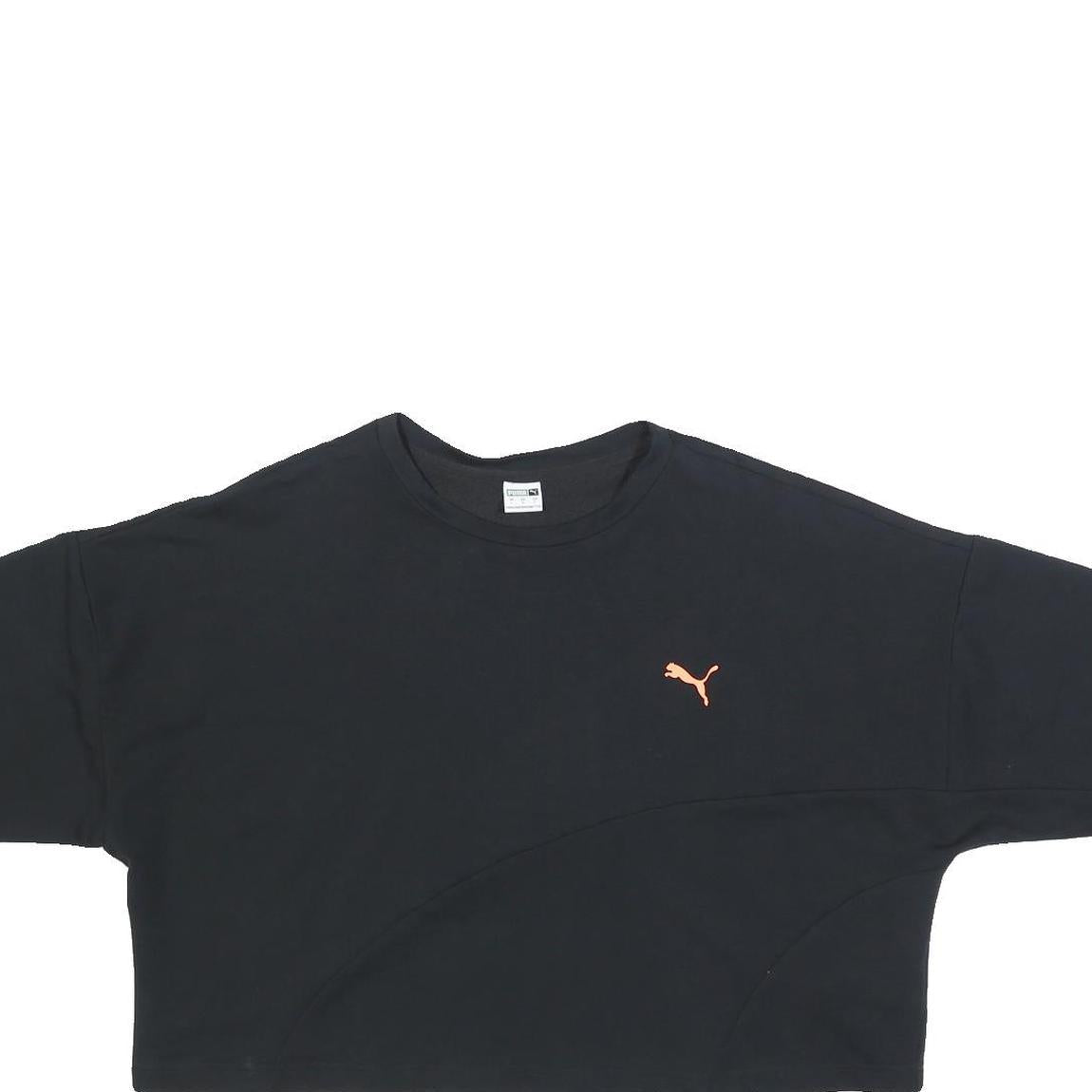 PUMA Womens Black & Orange Graphic T-Shirt L Short Sleeve Crew Neck Crop Top