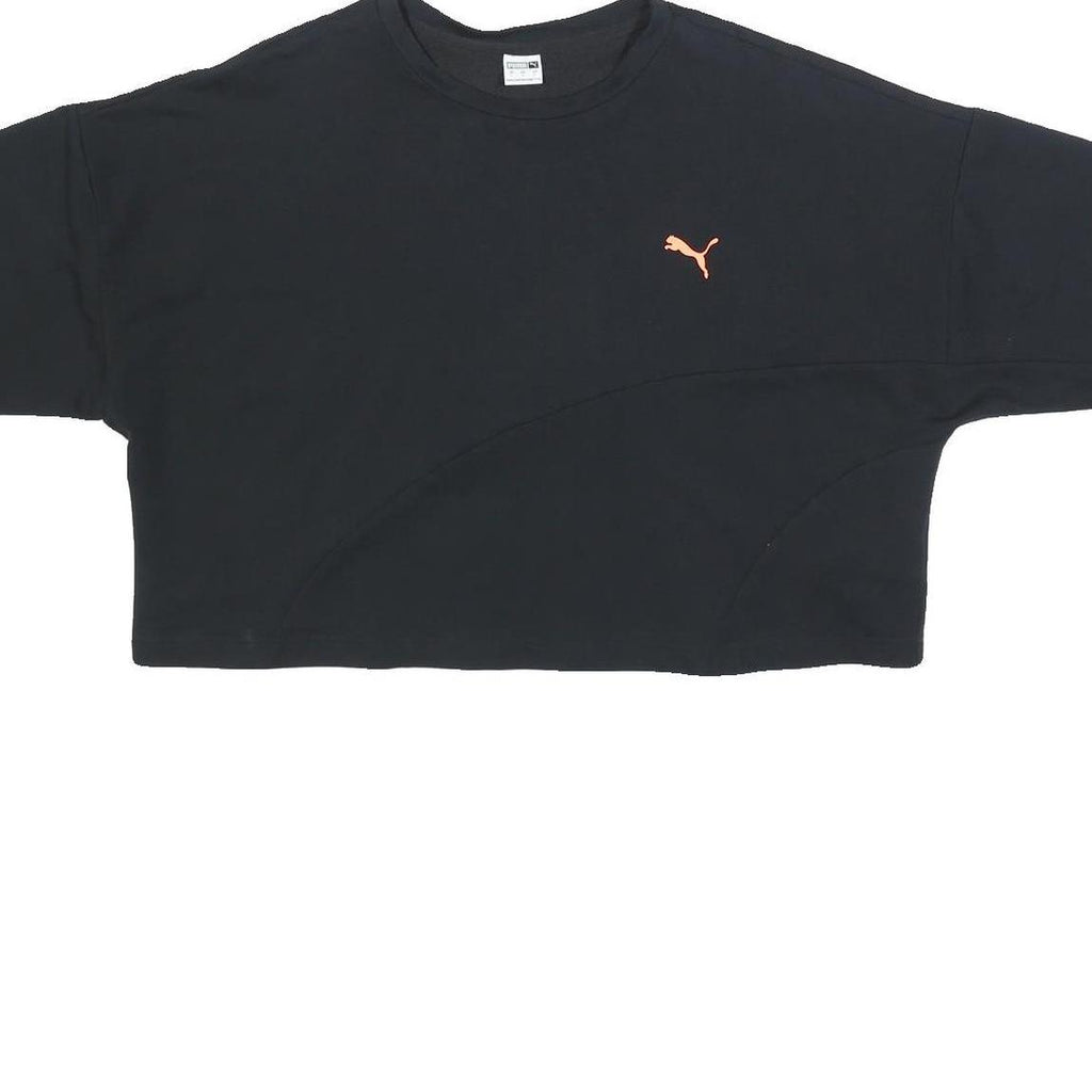 PUMA Womens Black & Orange Graphic T-Shirt L Short Sleeve Crew Neck Crop Top